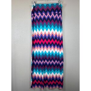 Bongo Womens Chevron Print Maxi Skirt Blue Pink Purple Elastic Waist L 2010's‎